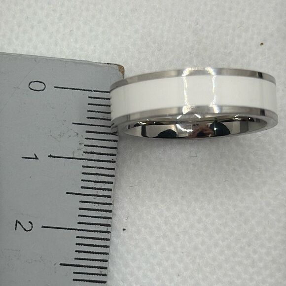 NWOT Size 13 Titanium steel couple ring with white inlay - Picture 3 of 4